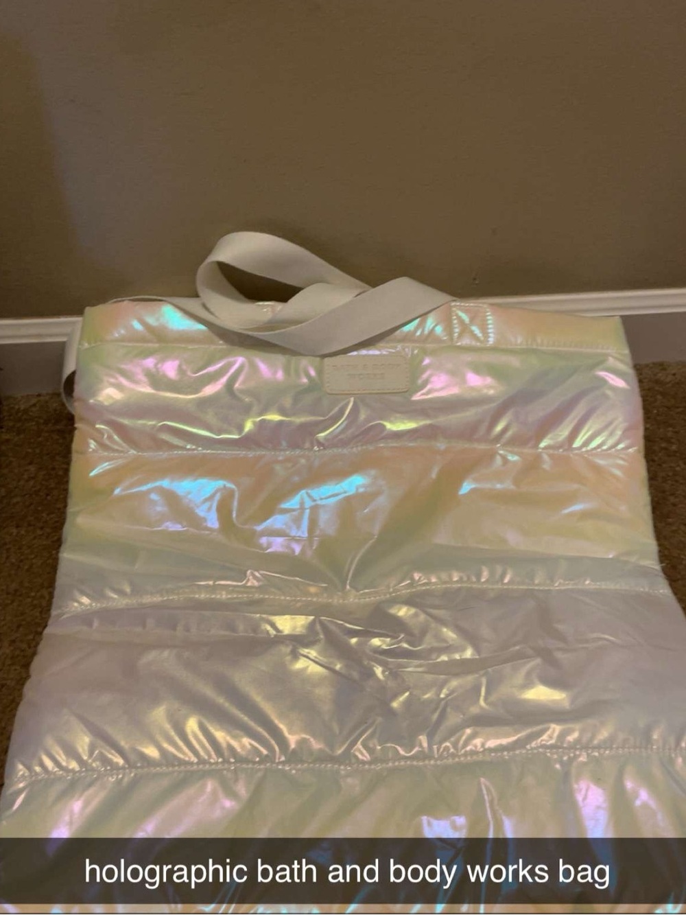 Bath & Body Works Holographic Iridescent Tote - Pearl White Sheen